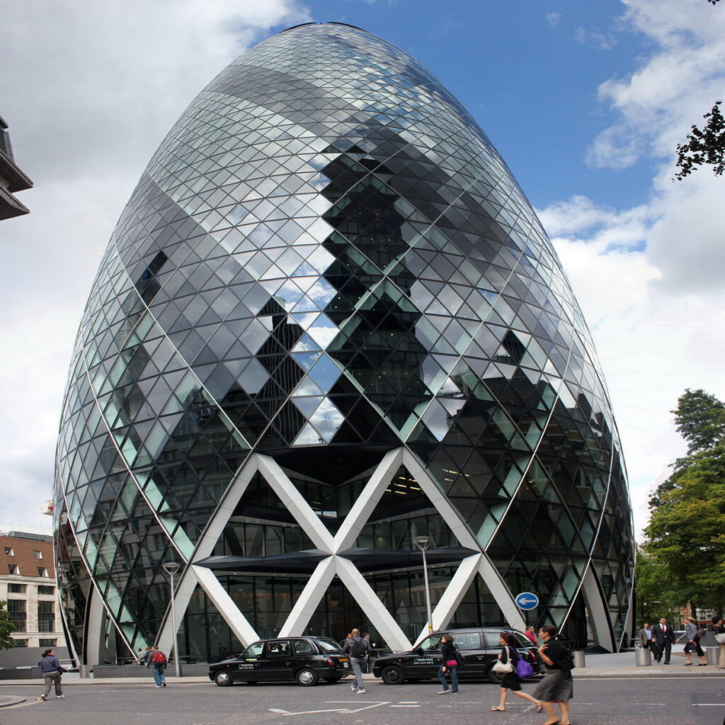 The Gherkin in London with adaptive environment futuristic